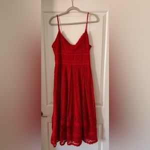 NSR Red lace midi dress, size L